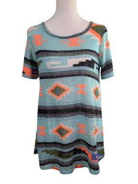 Million Bullpup Turquoise Aztec Southwestern Short Sleeve Knit Tunic Top Medium